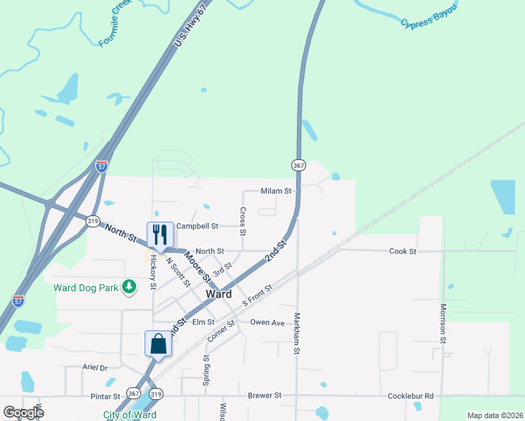 map of restaurants, bars, coffee shops, grocery stores, and more near 34 Meadow Circle in Ward