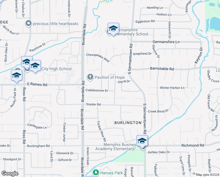 map of restaurants, bars, coffee shops, grocery stores, and more near 7071 Cobblestone Drive in Memphis