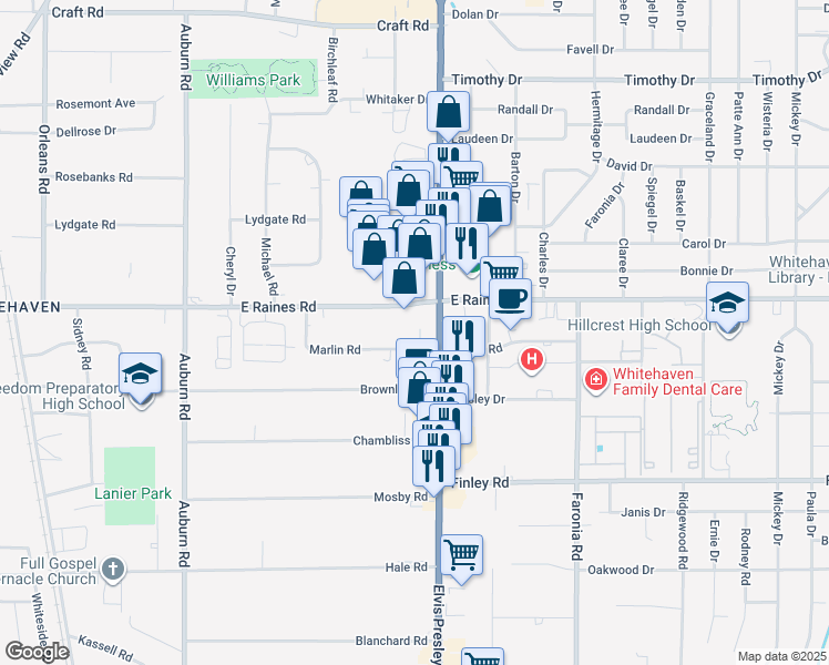 map of restaurants, bars, coffee shops, grocery stores, and more near 4191 Tennessee 3 in Memphis