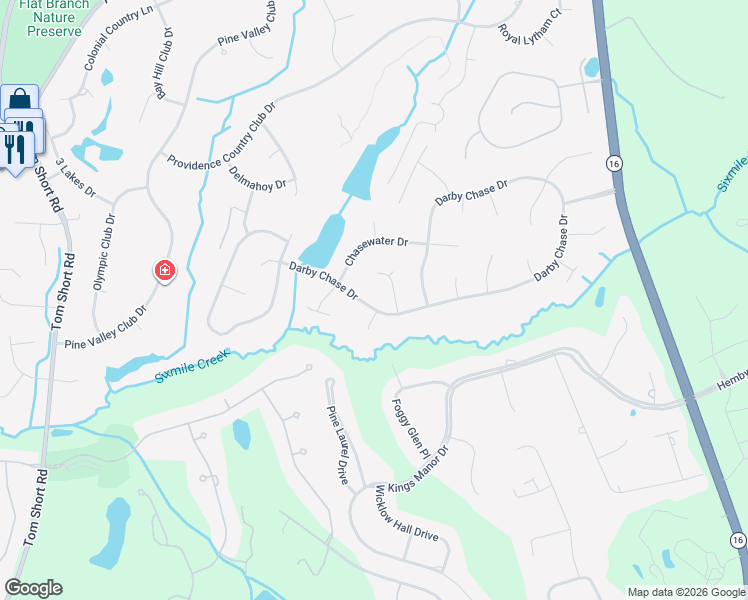 map of restaurants, bars, coffee shops, grocery stores, and more near 13326 Darby Chase Drive in Charlotte