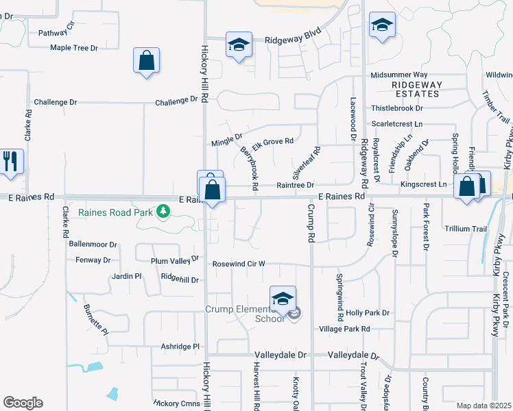 map of restaurants, bars, coffee shops, grocery stores, and more near 5987 Mapletree Cove in Memphis