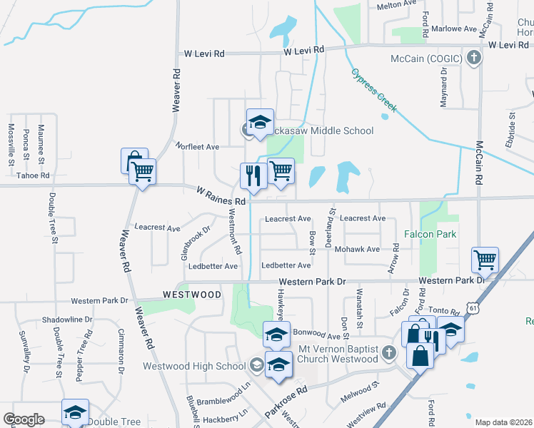 map of restaurants, bars, coffee shops, grocery stores, and more near 4198 Tomahawk Street in Memphis