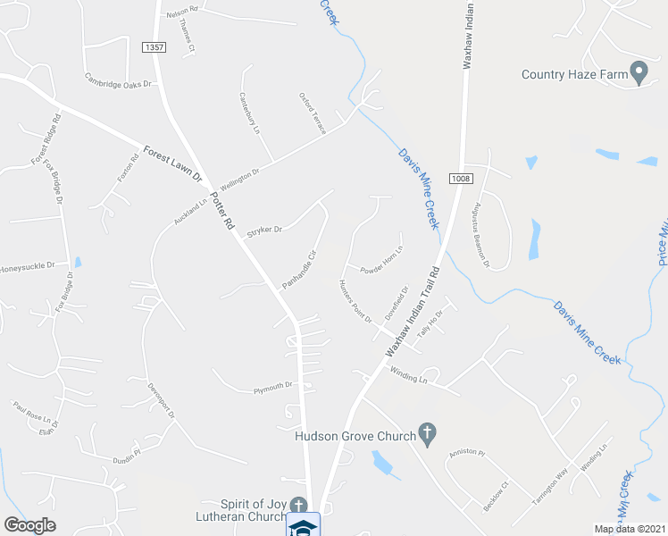 map of restaurants, bars, coffee shops, grocery stores, and more near 425 Hunters Point Drive in Indian Trail