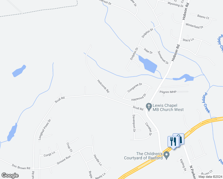 map of restaurants, bars, coffee shops, grocery stores, and more near 600-638 Holcomb Road in Raeford