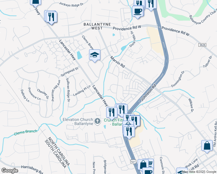 map of restaurants, bars, coffee shops, grocery stores, and more near 12144 Honor Guard Avenue in Charlotte