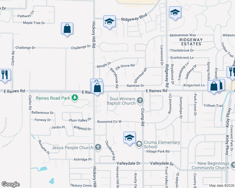 map of restaurants, bars, coffee shops, grocery stores, and more near 5987 Mapletree Cove in Memphis