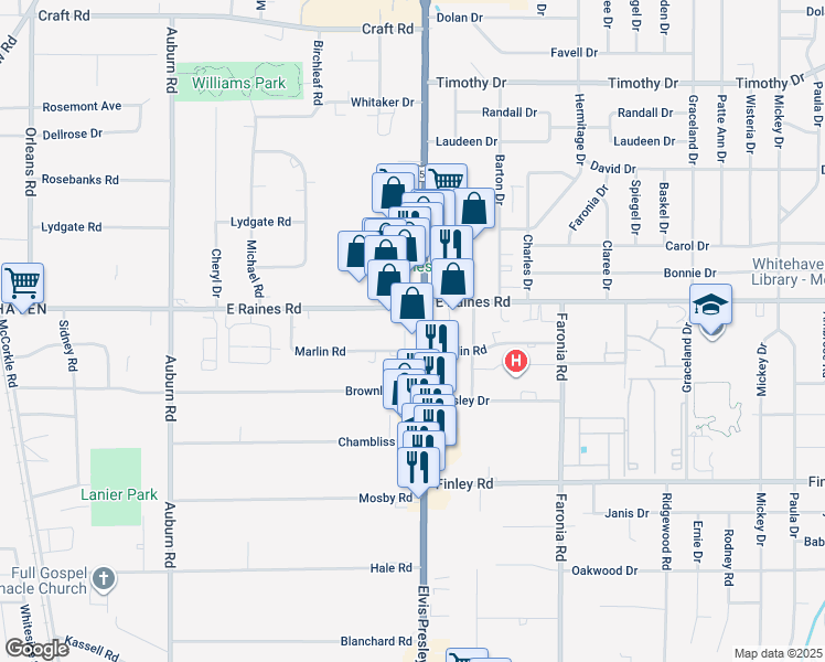 map of restaurants, bars, coffee shops, grocery stores, and more near 4191 Tennessee 3 in Memphis