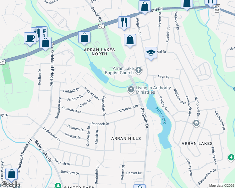 map of restaurants, bars, coffee shops, grocery stores, and more near 6325 Marykirk Drive in Fayetteville
