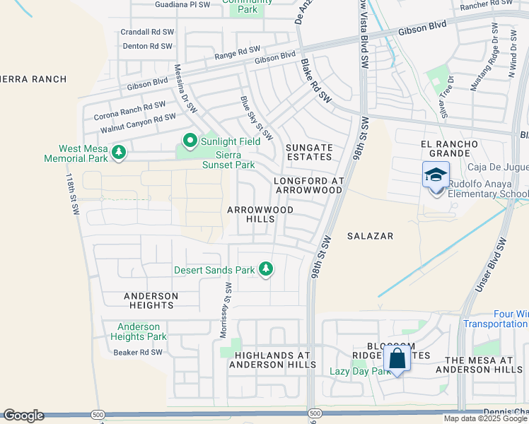 map of restaurants, bars, coffee shops, grocery stores, and more near 2837 Baco Noir Drive Southwest in Albuquerque