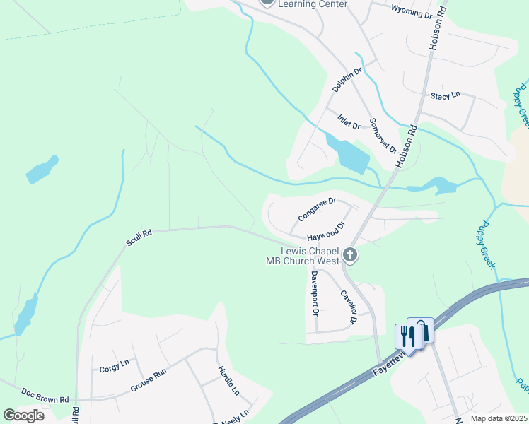 map of restaurants, bars, coffee shops, grocery stores, and more near 138 Haywood Drive in Raeford