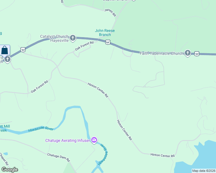 map of restaurants, bars, coffee shops, grocery stores, and more near 845 Hinton Center Road in Hayesville