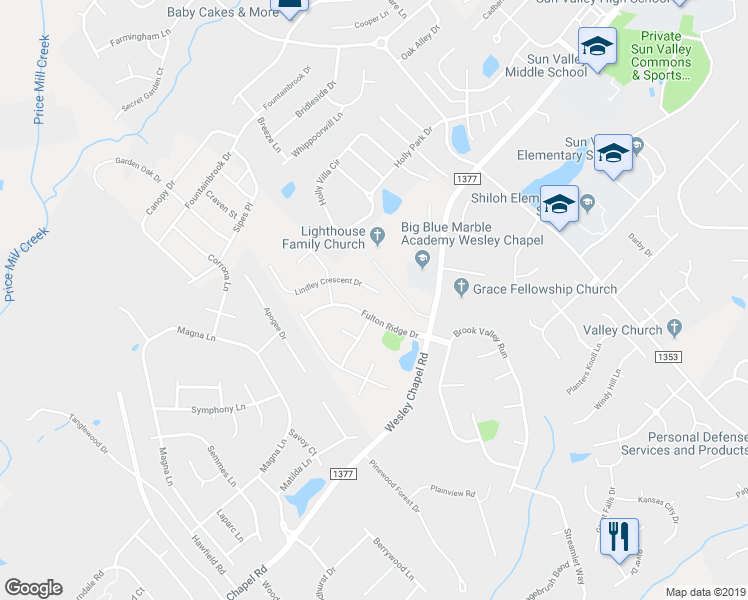 map of restaurants, bars, coffee shops, grocery stores, and more near 5501 Fulton Ridge Drive in Indian Trail