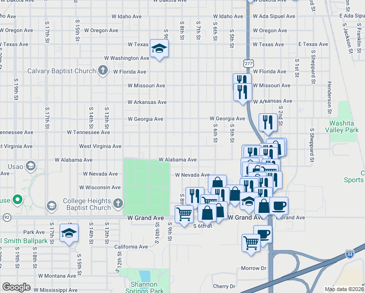 map of restaurants, bars, coffee shops, grocery stores, and more near 1619 South 8th Street in Chickasha