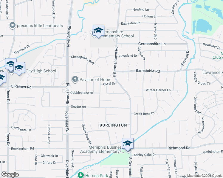 map of restaurants, bars, coffee shops, grocery stores, and more near 7161 Chevy Chase Drive in Memphis