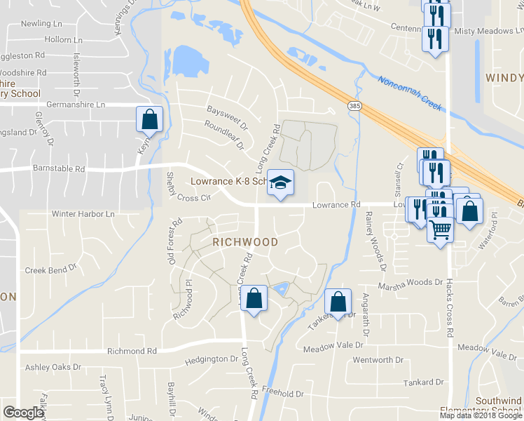 map of restaurants, bars, coffee shops, grocery stores, and more near 4170 Long Creek Road in Memphis