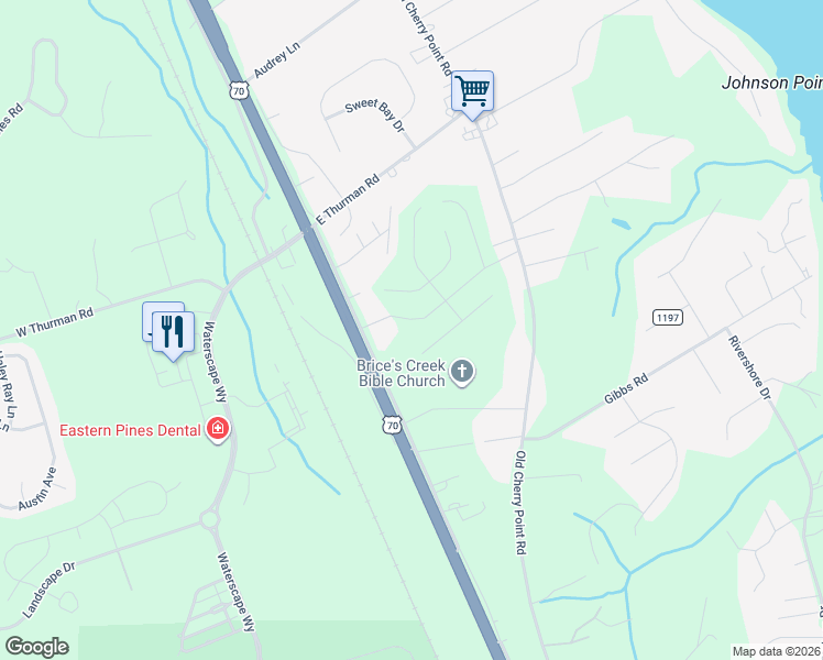 map of restaurants, bars, coffee shops, grocery stores, and more near 4016 U.S. 70 in New Bern