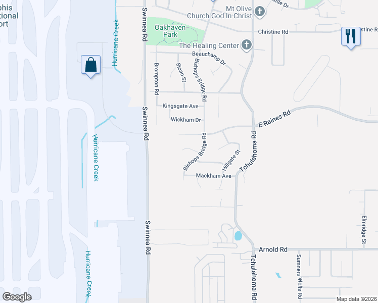map of restaurants, bars, coffee shops, grocery stores, and more near 3129 East Raines Road in Memphis