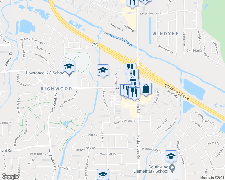map of restaurants, bars, coffee shops, grocery stores, and more near 7919 Lowrance Road in Memphis