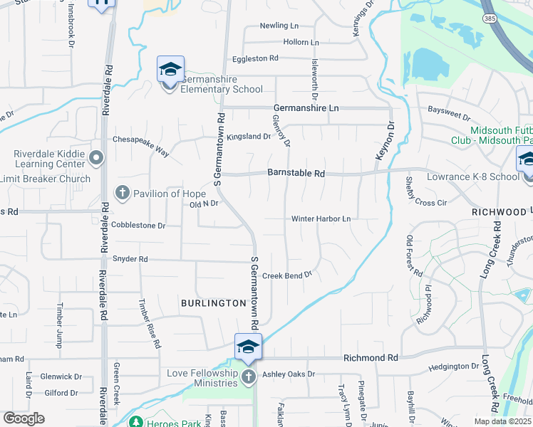 map of restaurants, bars, coffee shops, grocery stores, and more near 4120 Worden Cove in Memphis