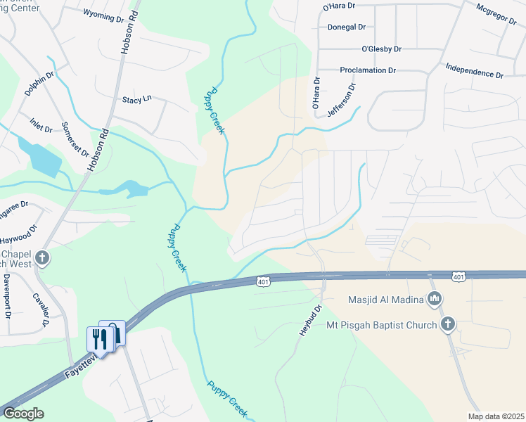 map of restaurants, bars, coffee shops, grocery stores, and more near 247 Haynes Church Road in Raeford