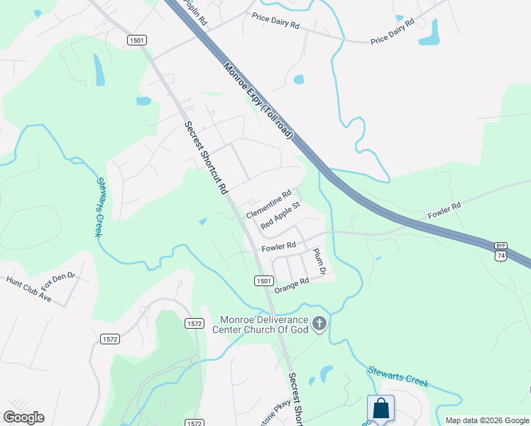 map of restaurants, bars, coffee shops, grocery stores, and more near 3522 Secrest Short Cut Road in Monroe