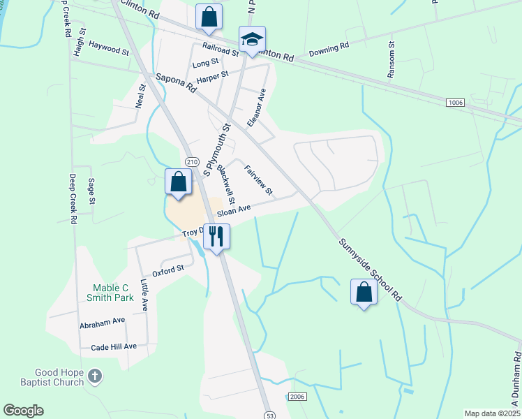 map of restaurants, bars, coffee shops, grocery stores, and more near 1918 Sloan Avenue in Fayetteville