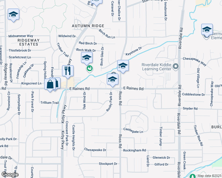 map of restaurants, bars, coffee shops, grocery stores, and more near 6670 East Raines Road in Memphis