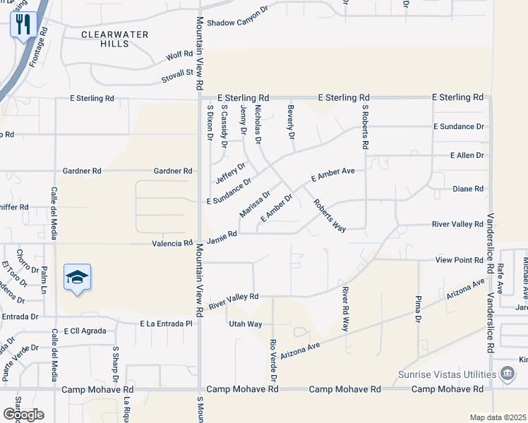 map of restaurants, bars, coffee shops, grocery stores, and more near 2117 East Amber Drive in Fort Mohave