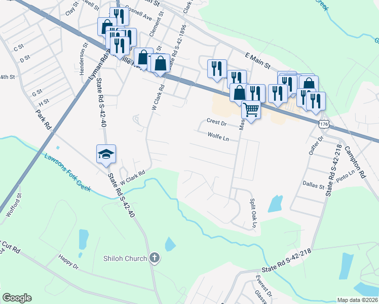 map of restaurants, bars, coffee shops, grocery stores, and more near 123 Strawberry Drive in Inman