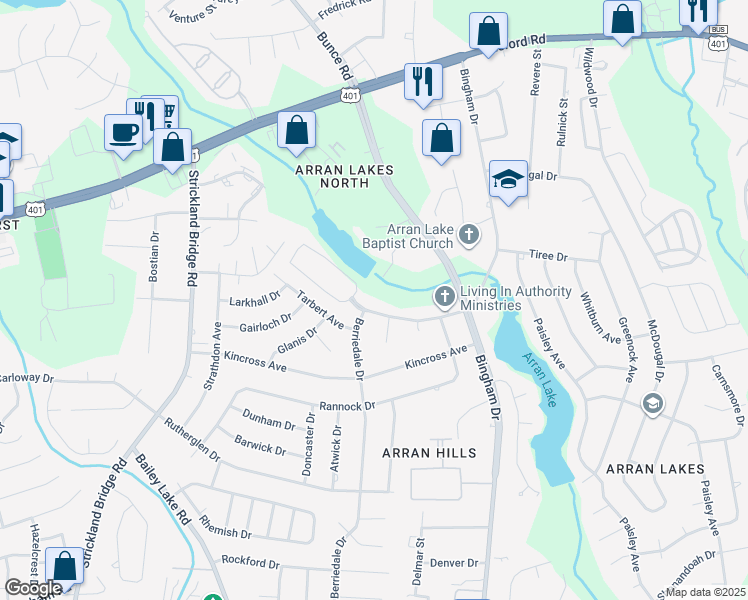 map of restaurants, bars, coffee shops, grocery stores, and more near 6406 Hidden Lake Loop in Fayetteville