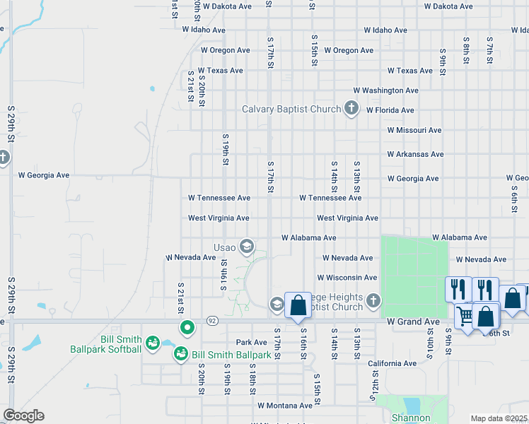 map of restaurants, bars, coffee shops, grocery stores, and more near 1501 South 17th Street in Chickasha