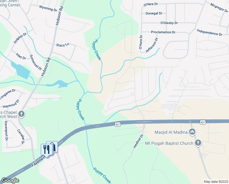 map of restaurants, bars, coffee shops, grocery stores, and more near 247 Haynes Church Road in Raeford