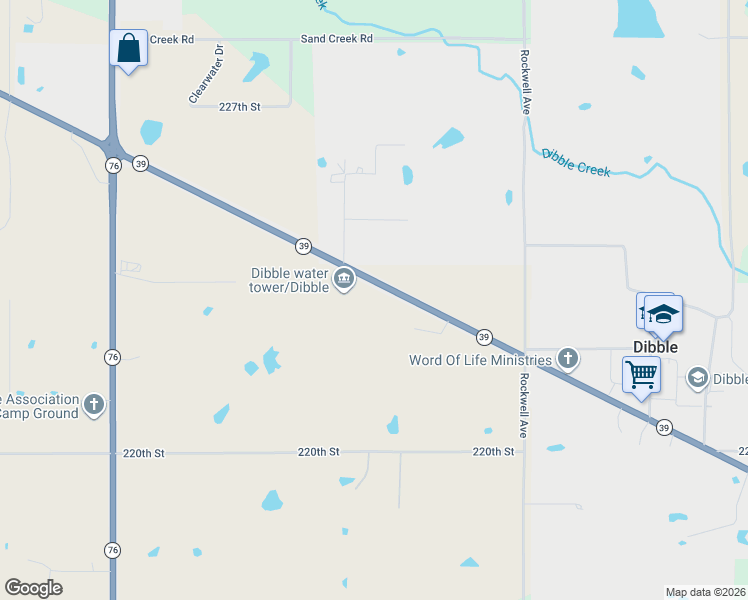map of restaurants, bars, coffee shops, grocery stores, and more near Oklahoma 39 in Blanchard