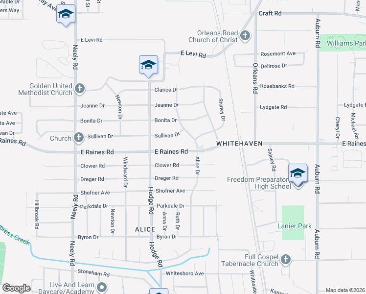map of restaurants, bars, coffee shops, grocery stores, and more near 4133 Alice Drive in Memphis