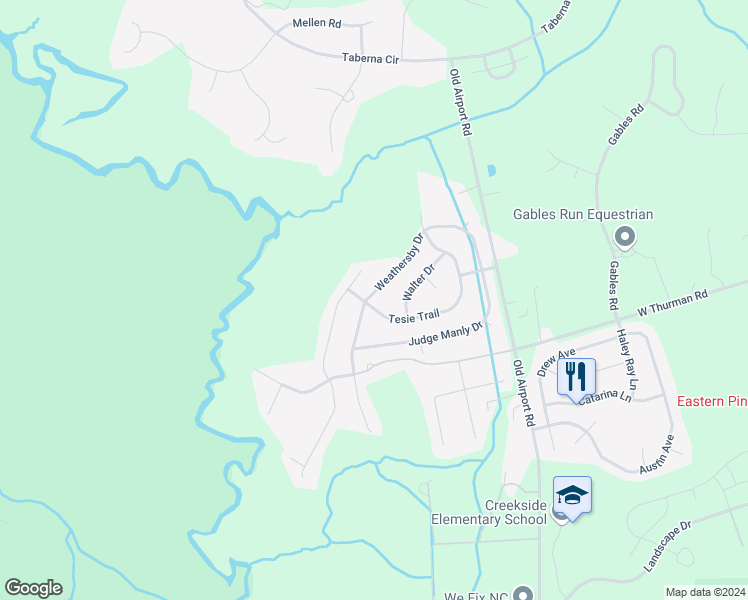 map of restaurants, bars, coffee shops, grocery stores, and more near 2940 Tesie Trail in New Bern