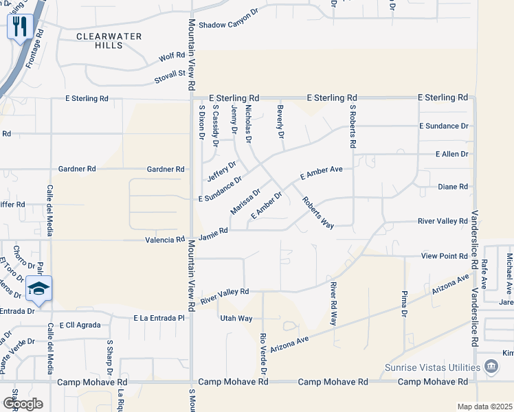 map of restaurants, bars, coffee shops, grocery stores, and more near 2123 East Amber Drive in Fort Mohave