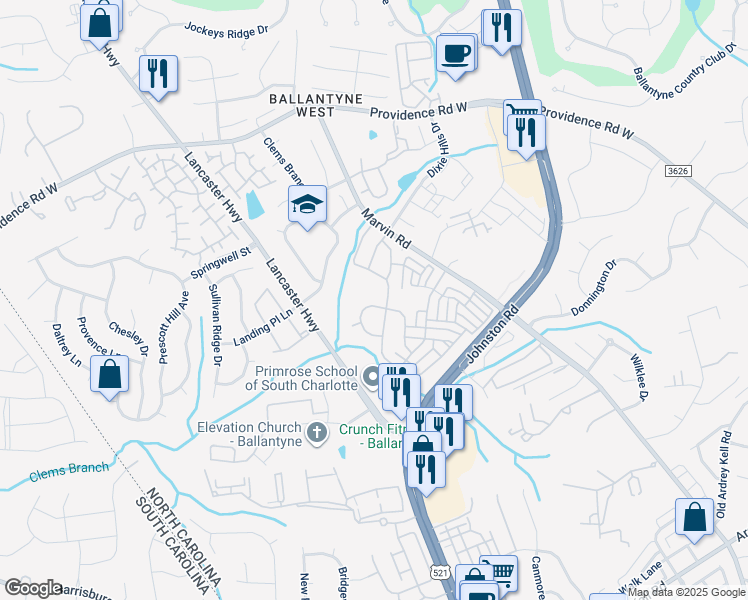 map of restaurants, bars, coffee shops, grocery stores, and more near 12116 Honor Guard Avenue in Charlotte