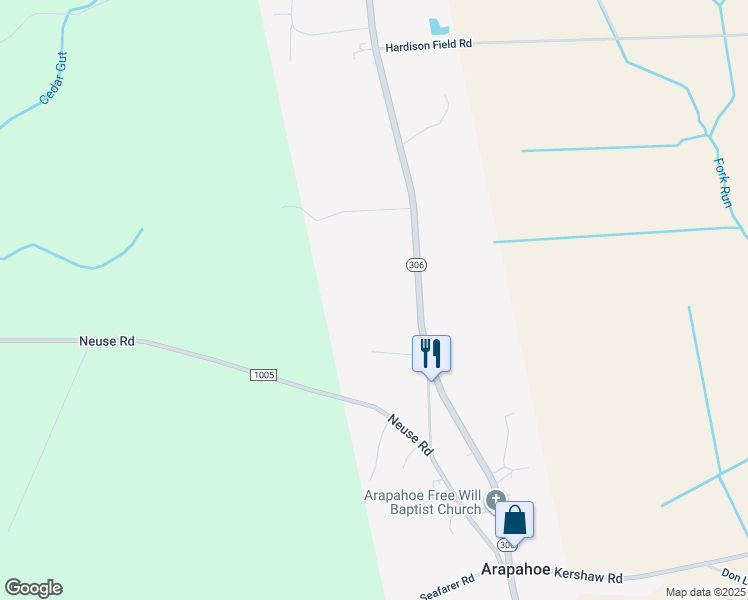 map of restaurants, bars, coffee shops, grocery stores, and more near 7380 North Carolina 306 in Grantsboro
