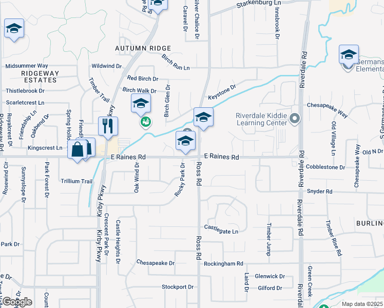 map of restaurants, bars, coffee shops, grocery stores, and more near 6670 East Raines Road in Memphis
