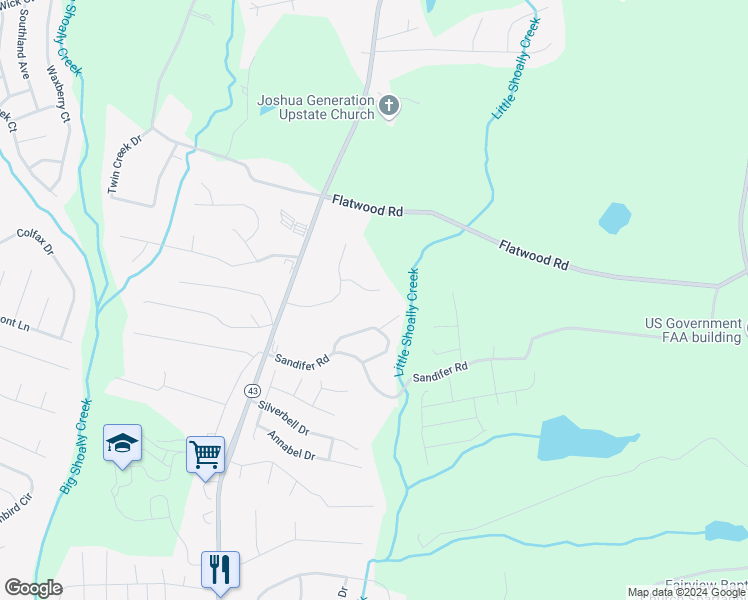 map of restaurants, bars, coffee shops, grocery stores, and more near 208 Boydton Road in Boiling Springs