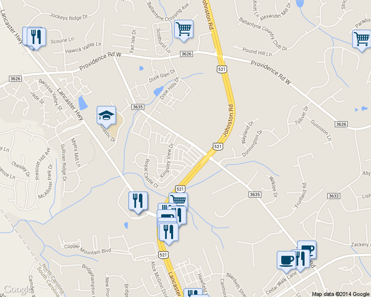 map of restaurants, bars, coffee shops, grocery stores, and more near 15641 Castle Watch Avenue in Charlotte
