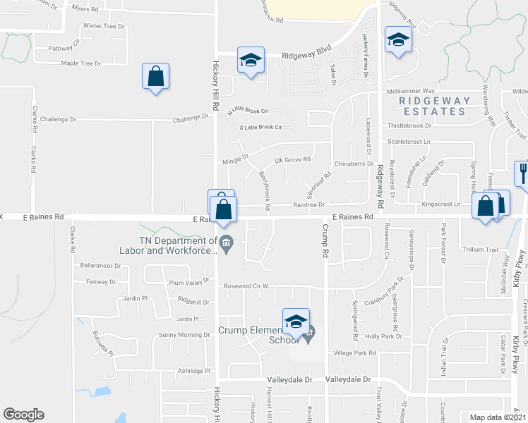 map of restaurants, bars, coffee shops, grocery stores, and more near 5984 Raintree Drive in Memphis