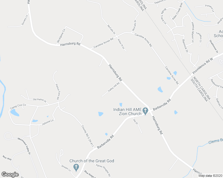 map of restaurants, bars, coffee shops, grocery stores, and more near Valley Hill Road in Fort Mill