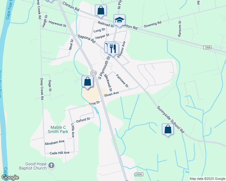map of restaurants, bars, coffee shops, grocery stores, and more near 721-725 Blackwell Street in Fayetteville