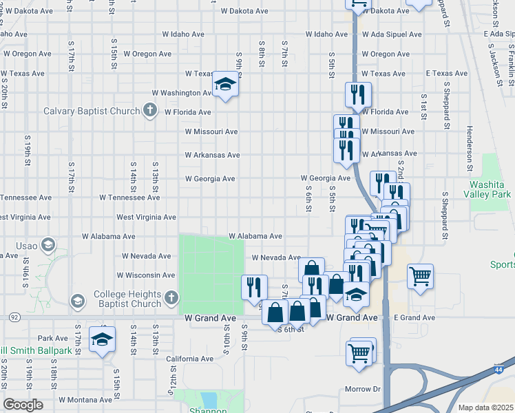map of restaurants, bars, coffee shops, grocery stores, and more near 1501 South 8th Street in Chickasha
