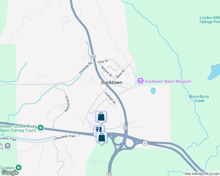 map of restaurants, bars, coffee shops, grocery stores, and more near Tennessee 68 in Ducktown