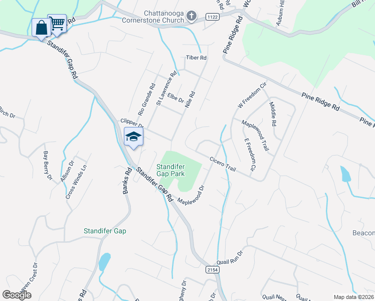map of restaurants, bars, coffee shops, grocery stores, and more near 8221 Cavan Circle in Chattanooga