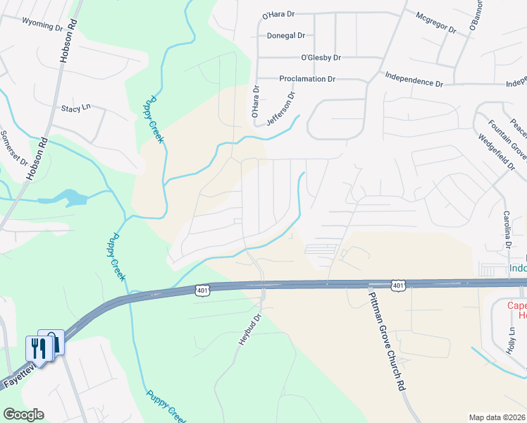 map of restaurants, bars, coffee shops, grocery stores, and more near 351 Stonebriar Avenue in Raeford