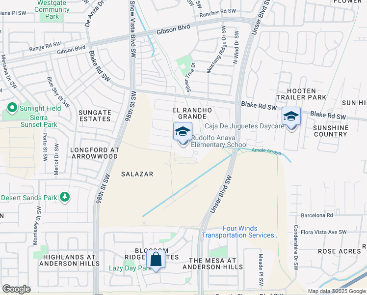 map of restaurants, bars, coffee shops, grocery stores, and more near 2800 Vermejo Park Drive Southwest in Albuquerque