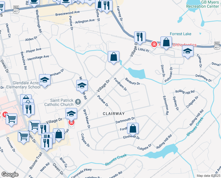 map of restaurants, bars, coffee shops, grocery stores, and more near 2005 Bendix Place in Fayetteville